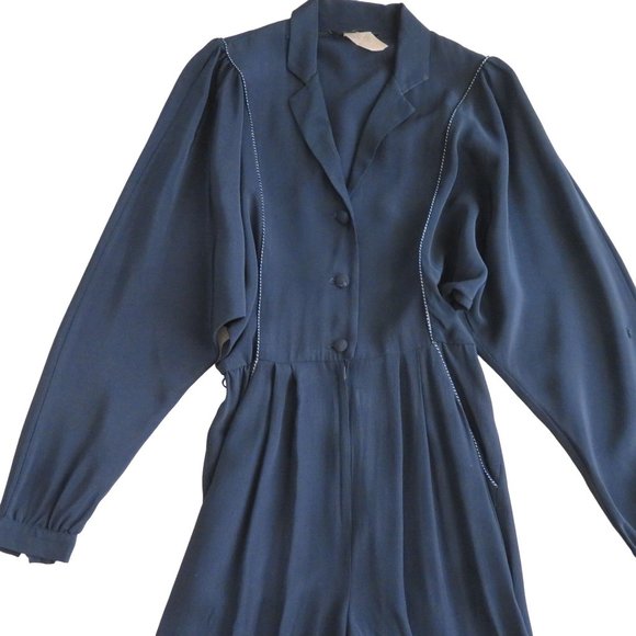 Vintage 80s Jolie Madame One Piece Jumpsuit XS Black Zip Button Pockets Blouson - Picture 15 of 16